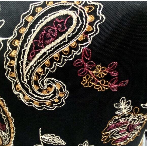 Adrianna Papell 3/4 Sheer Sleeve Beaded Embroidered Black Flower Dress Sz 6 - Picture 10 of 15